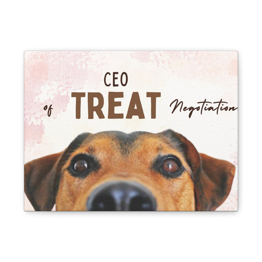 Dog-Themed Canvas Art, CEO of Treat Negotiation, Pet Lover Decor, Funny Dog Artwork, Gift for Dog Owners, Animal Wall Art